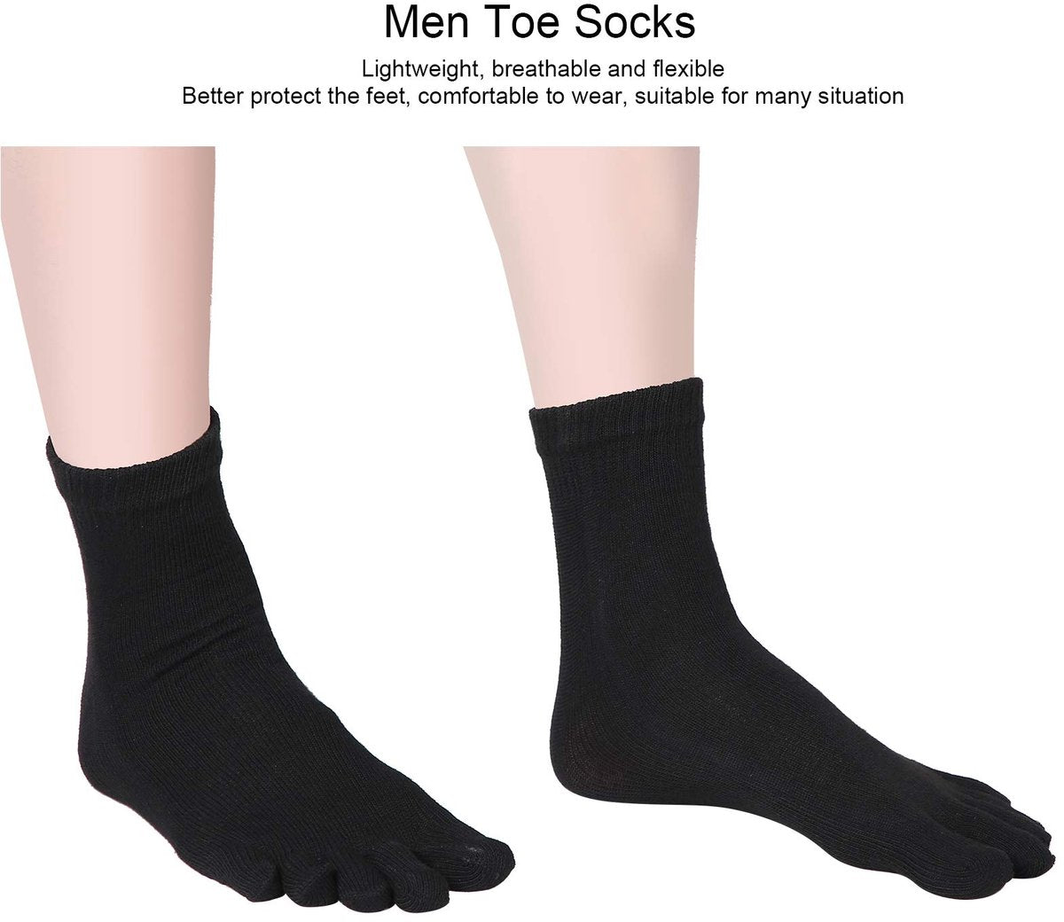 Socks - Pack of 5 pairs - Split Toe Socks - Breathable - Men's Socks - Sports Socks (Black)