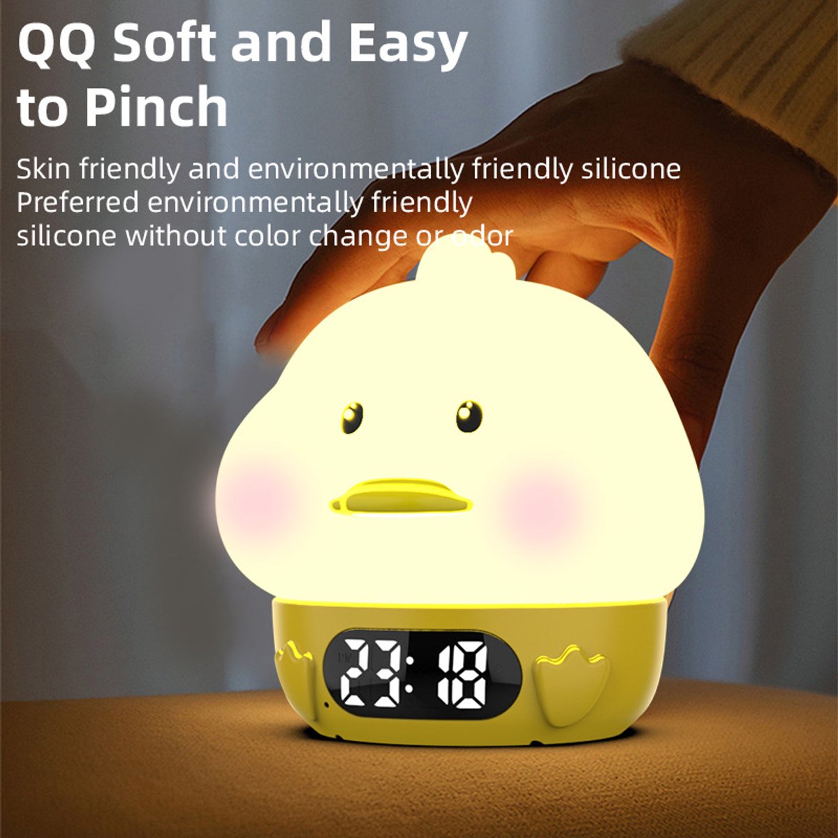 Night Light for Kids - Duck-Shaped Night Light - Temperature Display - RGB Color Change - Wake-Up Timer - Bedroom Desk Lamp - Silicone Baby Night Light