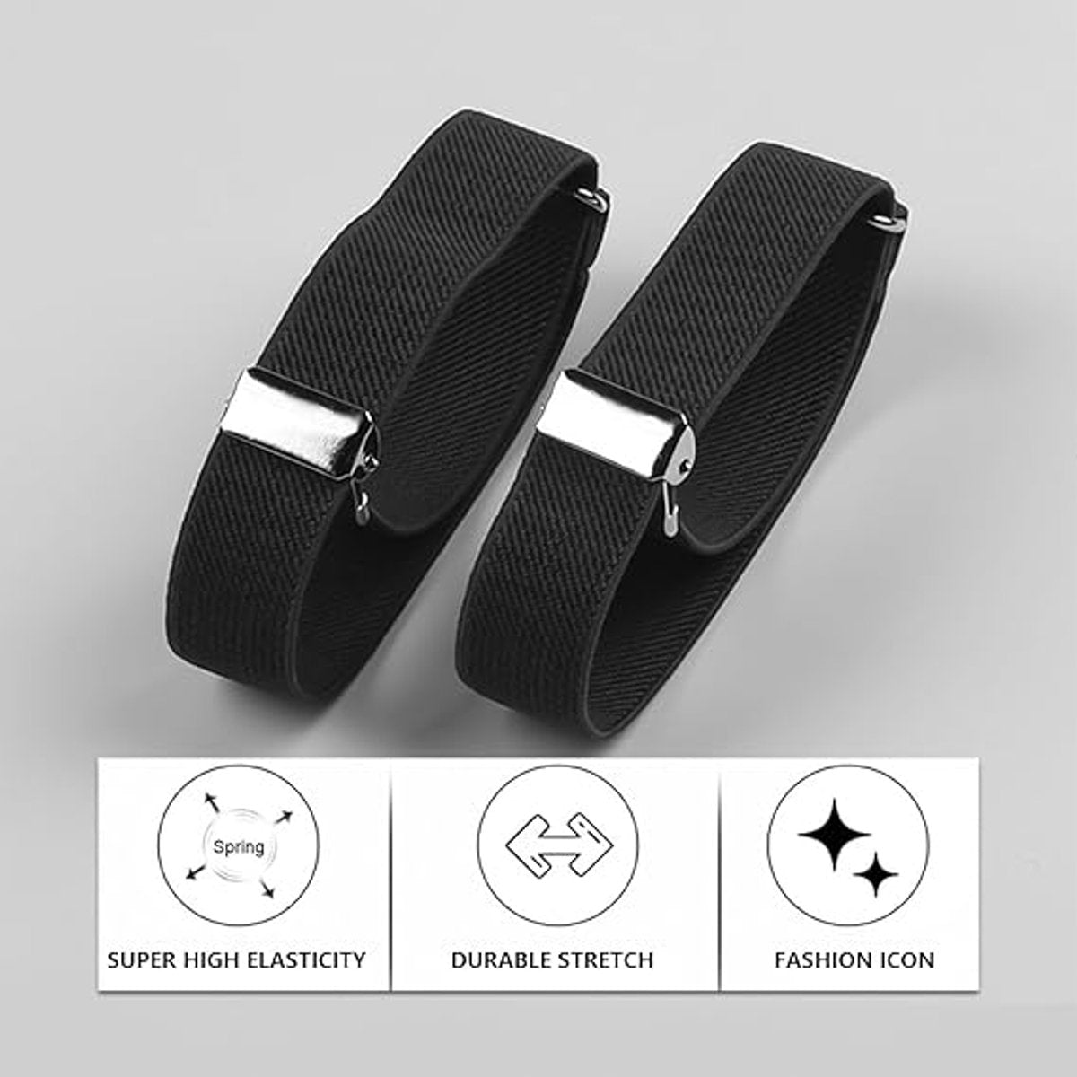 Shirt Bracelet - 2 Pairs of Cuff Rings - Adjustable Cufflinks - Non-slip Cuff Bra - Elastic Cuffs - Cufflinks - Black/Blue - L