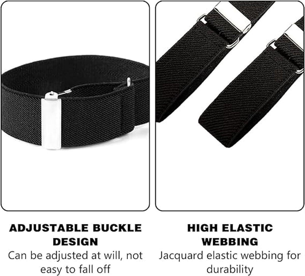 Shirt Bracelet - 2 Pairs of Cuff Rings - Adjustable Cufflinks - Non-slip Cuff Bra - Elastic Cuffs - Cufflinks - Black/Blue - L