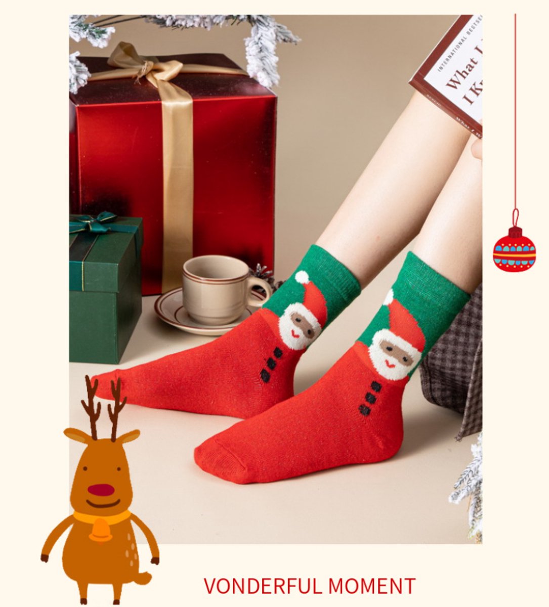 Socks - 5 pairs - Christmas socks - Lounge socks - Warm socks - Cute mid-height reindeer women's socks - Christmas sock set - Christmas gift - Birthday gift - Christmas series