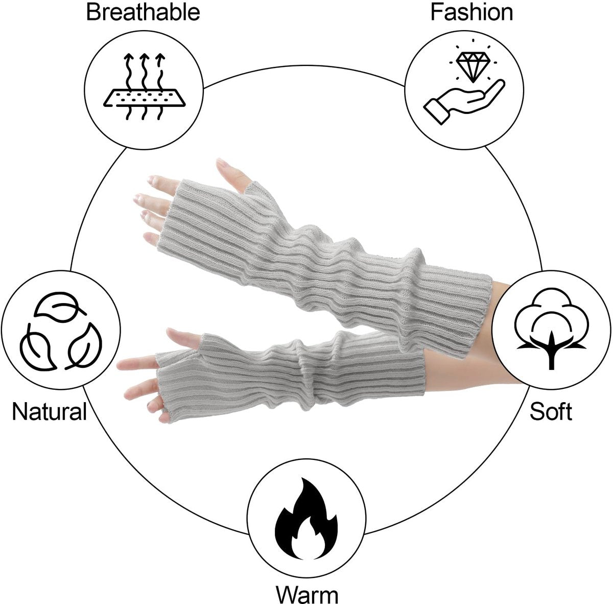 Arm Sleeves - Women's Long Fingerless Knitted Y2K Arm Sleeves - (Gray)