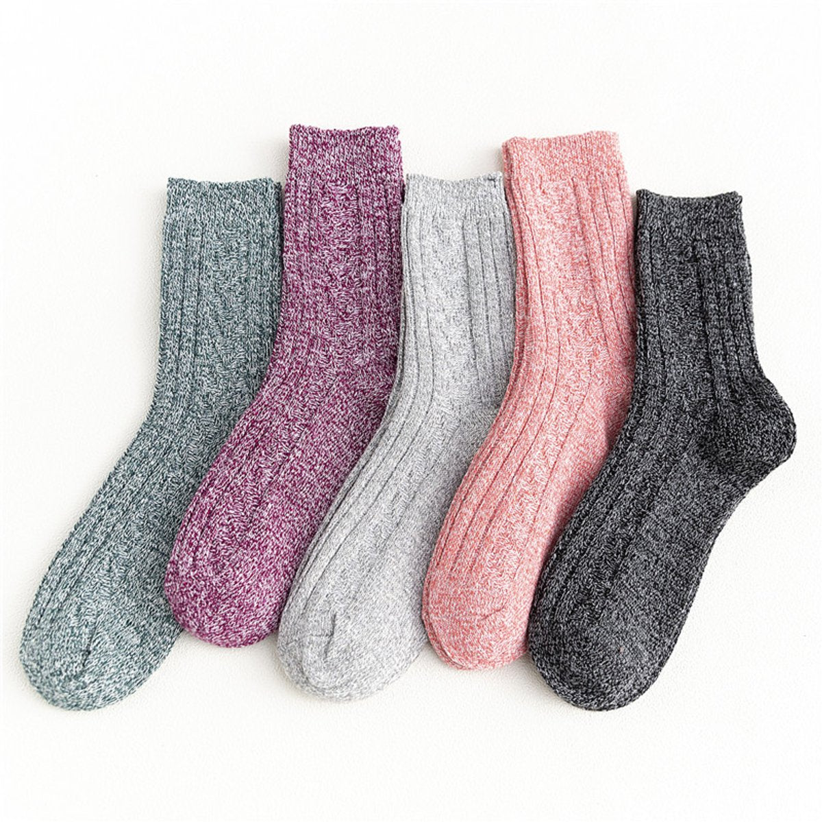 5 Pairs of Socks - Autumn/Winter - Extra Long and Plus Size Double Needle Stitch - Cable Knit - Thick - Warm - Women's Socks Up to the Calf