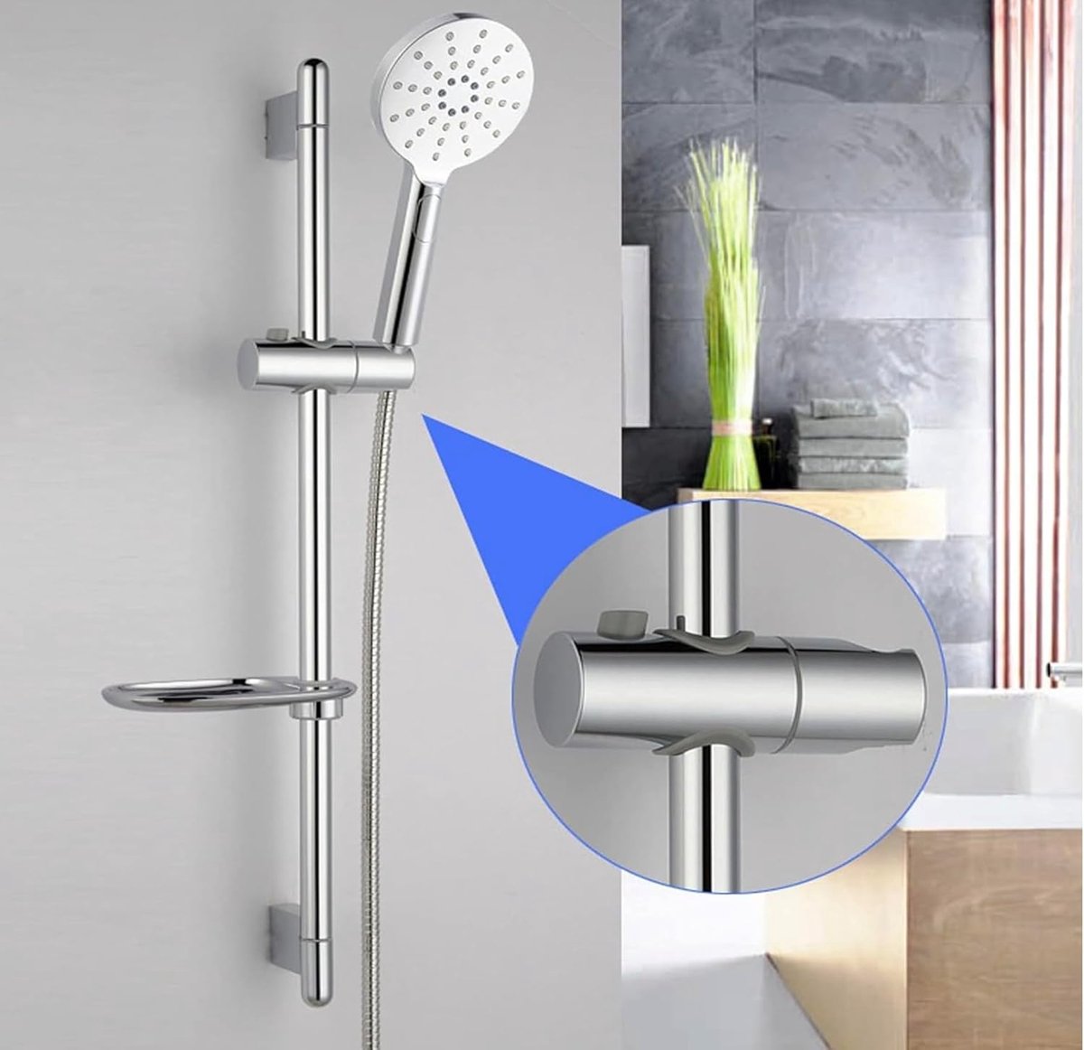 Shower Rod Slide Rail - 24mm Diameter - Handheld Shower Head Holder - Adjustable - ABS Material - Handheld Shower Head - Shower Head - Shower Head Holder - Handheld Shower Head Holder - Shower - Bathroom - Silver - Universal - Suitable for shower rods - E