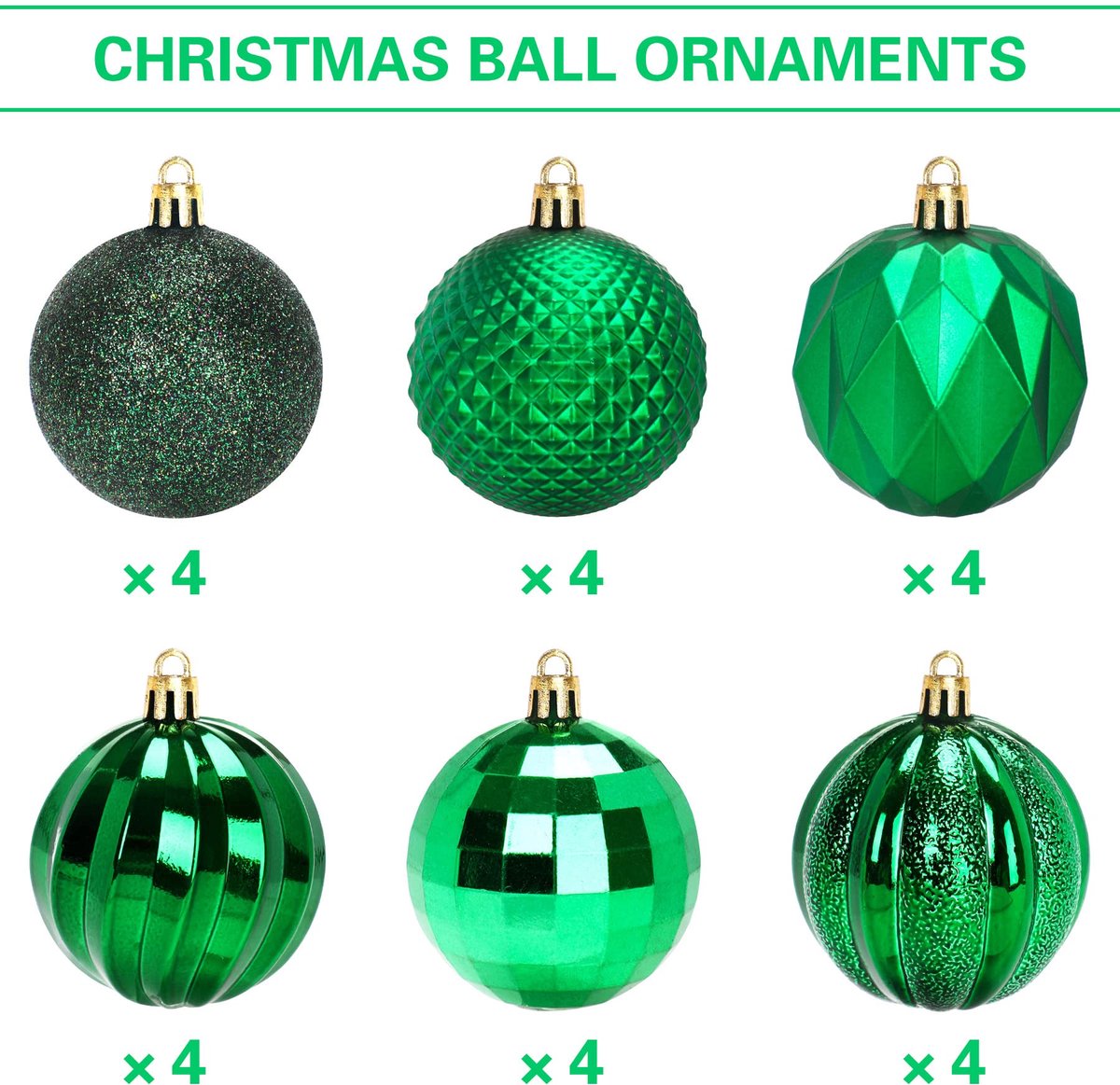 Christmas Baubles - 24 pieces - Large size, 6 cm diameter - Unbreakable plastic - Christmas tree decoration - Various Christmas bauble decorations suitable for weddings, Mother's Day party decorations (vegetable)