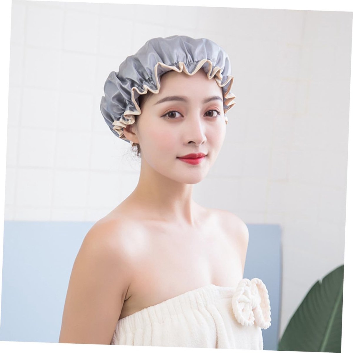 Four-Piece Double Layer Shower Cap Set - Hair Salon - Shower Cap Cover - Kitchen Cap - Pink - Gray - Brown - Light Pink - Women's Essential Bathroom Supplies