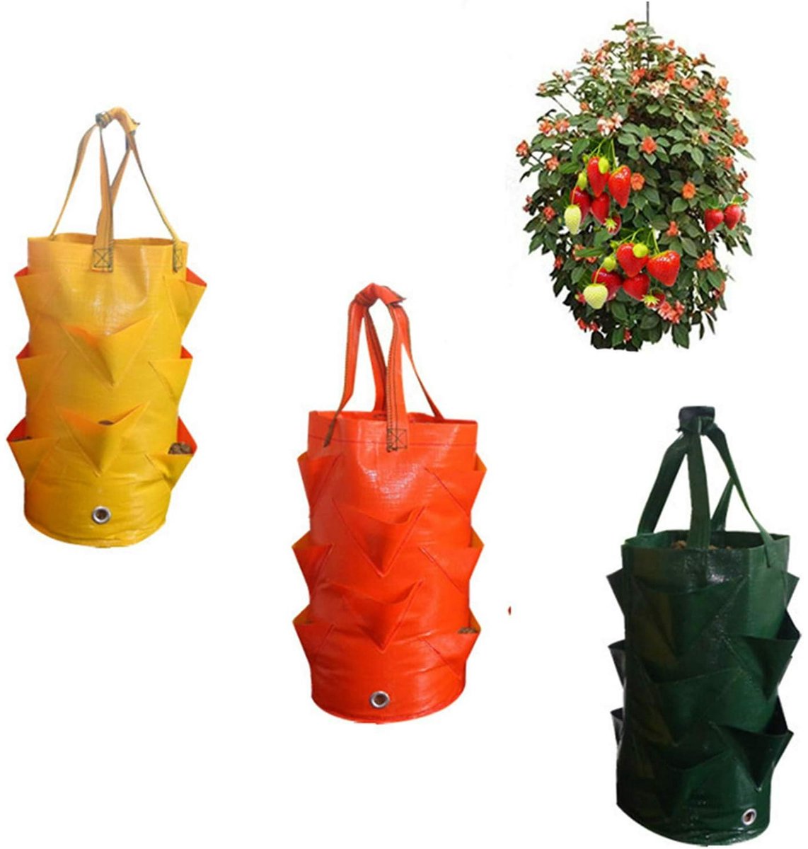 Hanging Plant Bags - 3-Pack Hanging Strawberry Planters - Strawberry Plant Bags PE Strawberry Planters - For Growing Vegetables, Flowers & Herbs