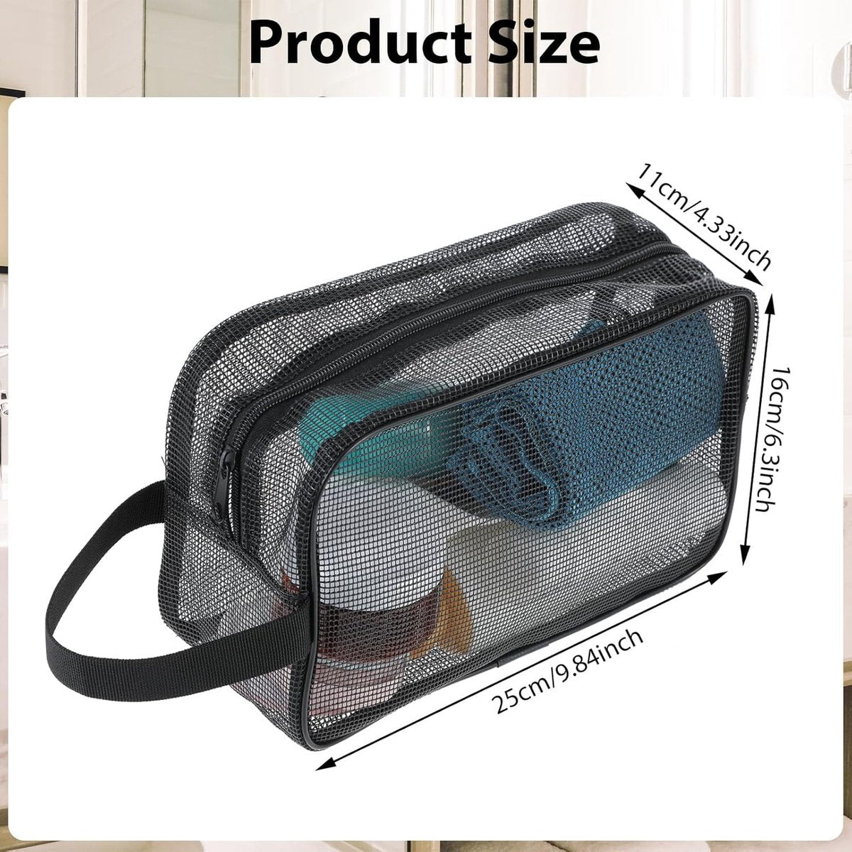 Toiletry Bag - Black Mesh Toiletry Bag - Perfect for travel, toiletry bag organizer, gym, camping