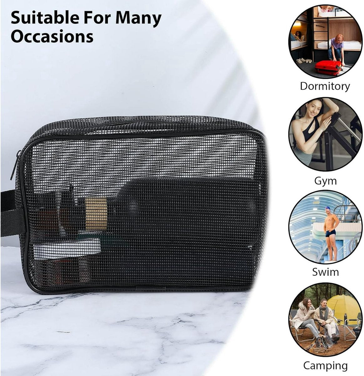Toiletry Bag - Black Mesh Toiletry Bag - Perfect for travel, toiletry bag organizer, gym, camping