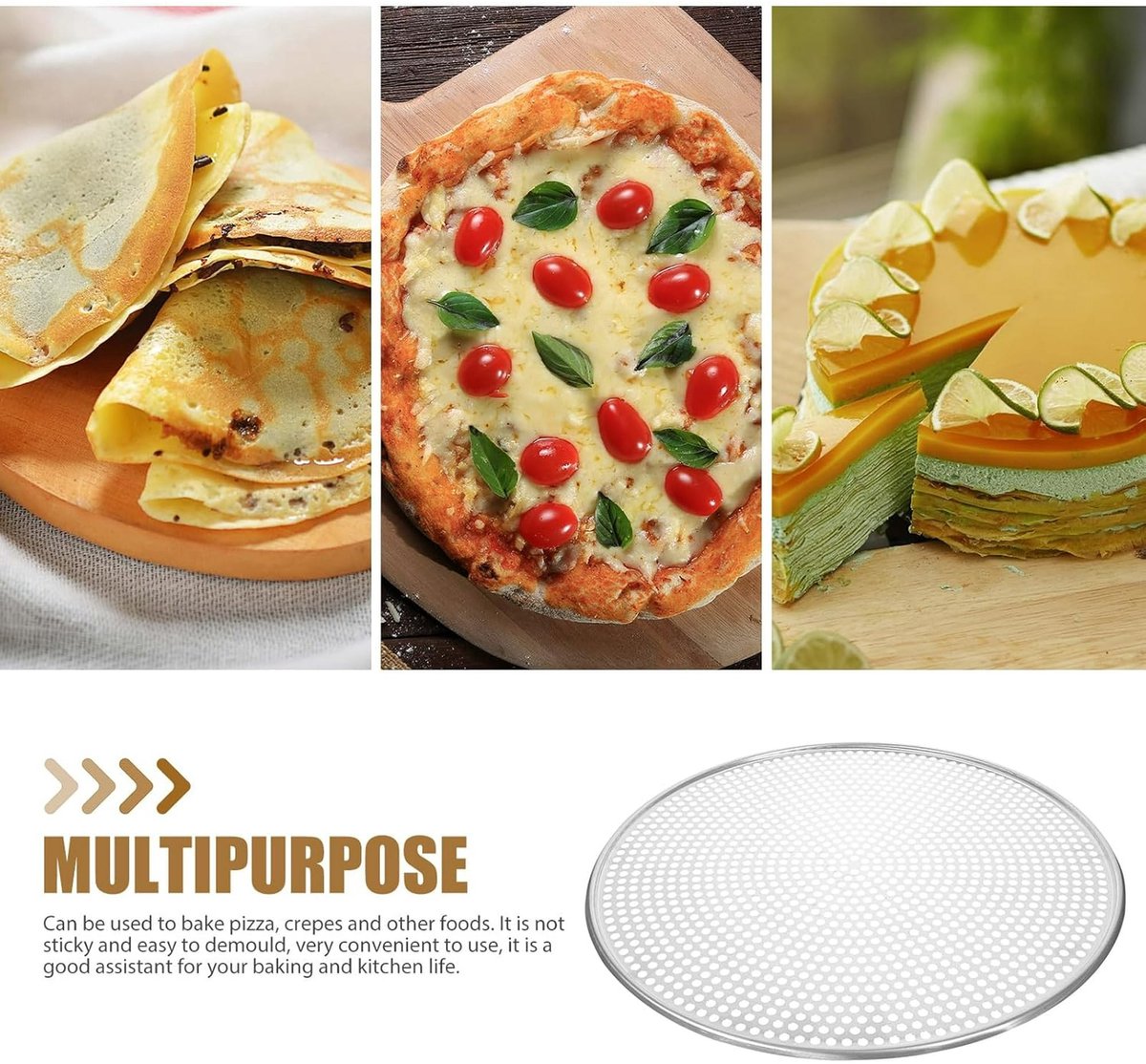 Stainless Steel Pizza Pan - Perforated - 16 Inch - Round Pizza Stand - Pizza Tray - Pizza Storage Tray - Oven Safe - Silver for Home and Restaurants