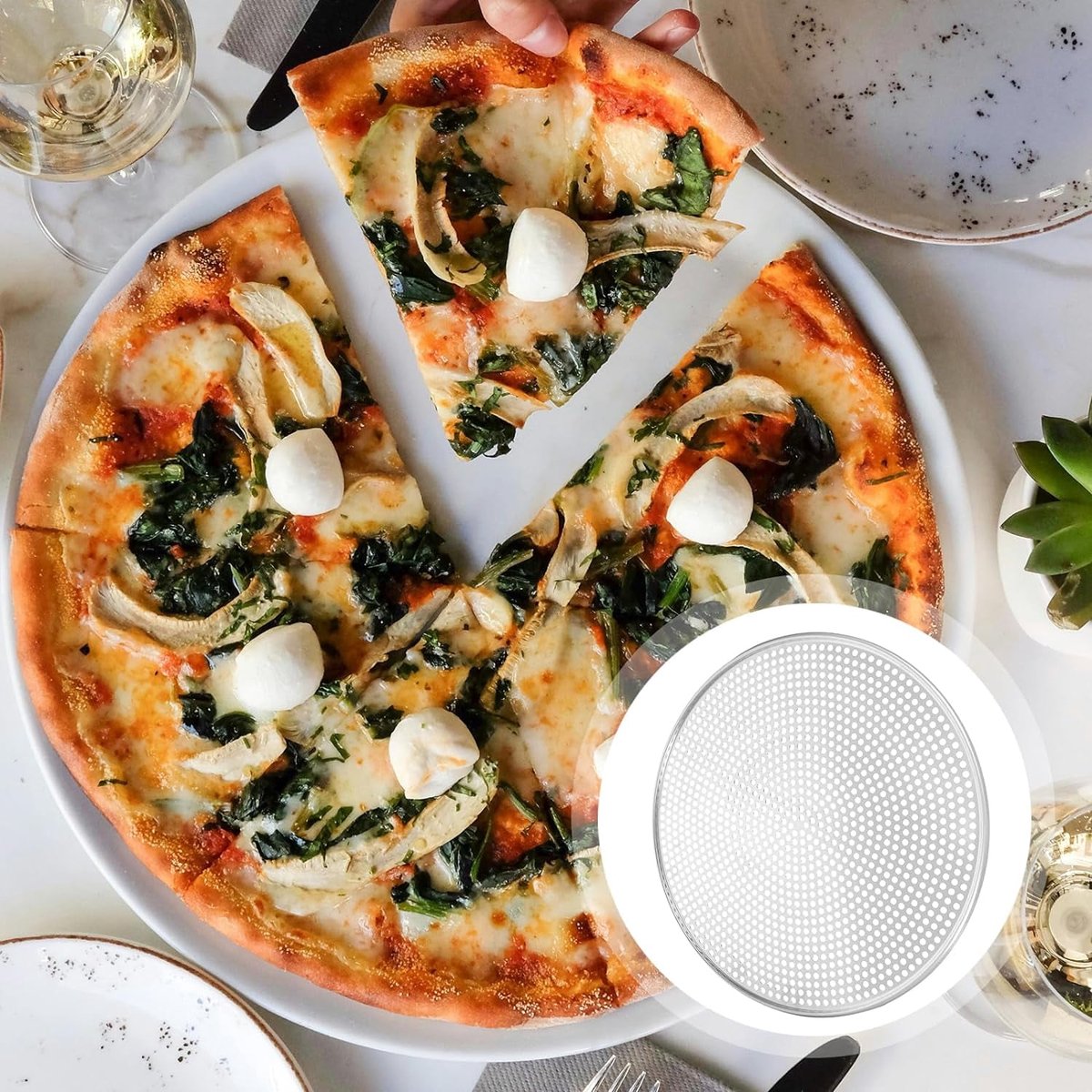 Stainless Steel Pizza Pan - Perforated - 16 Inch - Round Pizza Stand - Pizza Tray - Pizza Storage Tray - Oven Safe - Silver for Home and Restaurants