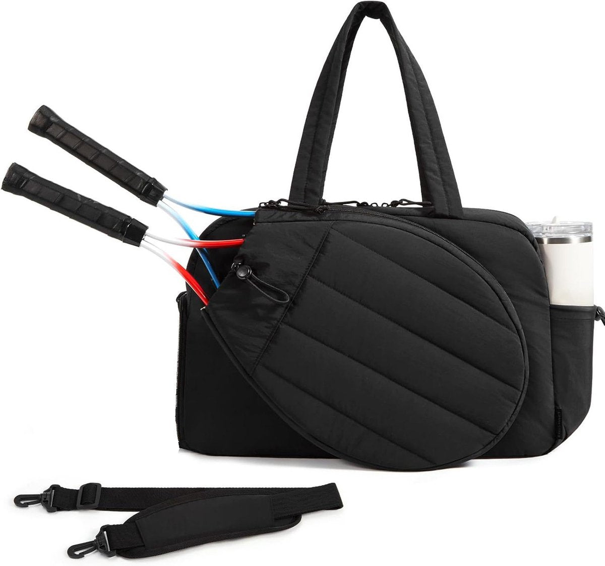 Tennis Bag - Tennis Backpack - 42L with Shoe Compartment - Sports Bag - Waterproof Racket Bag - Protective Racket Compartment - Portable as a Shoulder Bag - Black