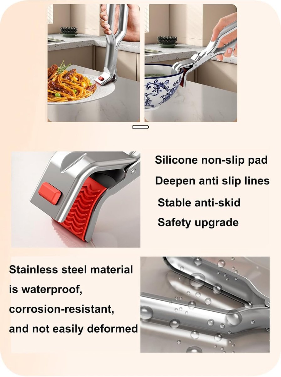 Barbecue Tongs - Anti-Scorch Clamps - Pack of 2 - Stainless Steel Anti-Scorch Clamps - Use to remove hot plates, bowls, pizza pans, etc. with food from microwaves and air fryers.