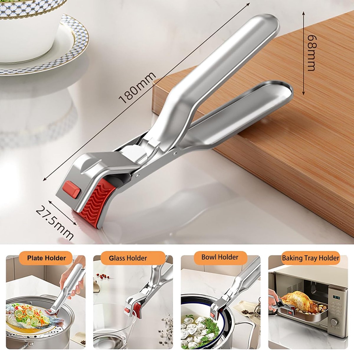 Barbecue Tongs - Anti-Scorch Clamps - Pack of 2 - Stainless Steel Anti-Scorch Clamps - Use to remove hot plates, bowls, pizza pans, etc. with food from microwaves and air fryers.