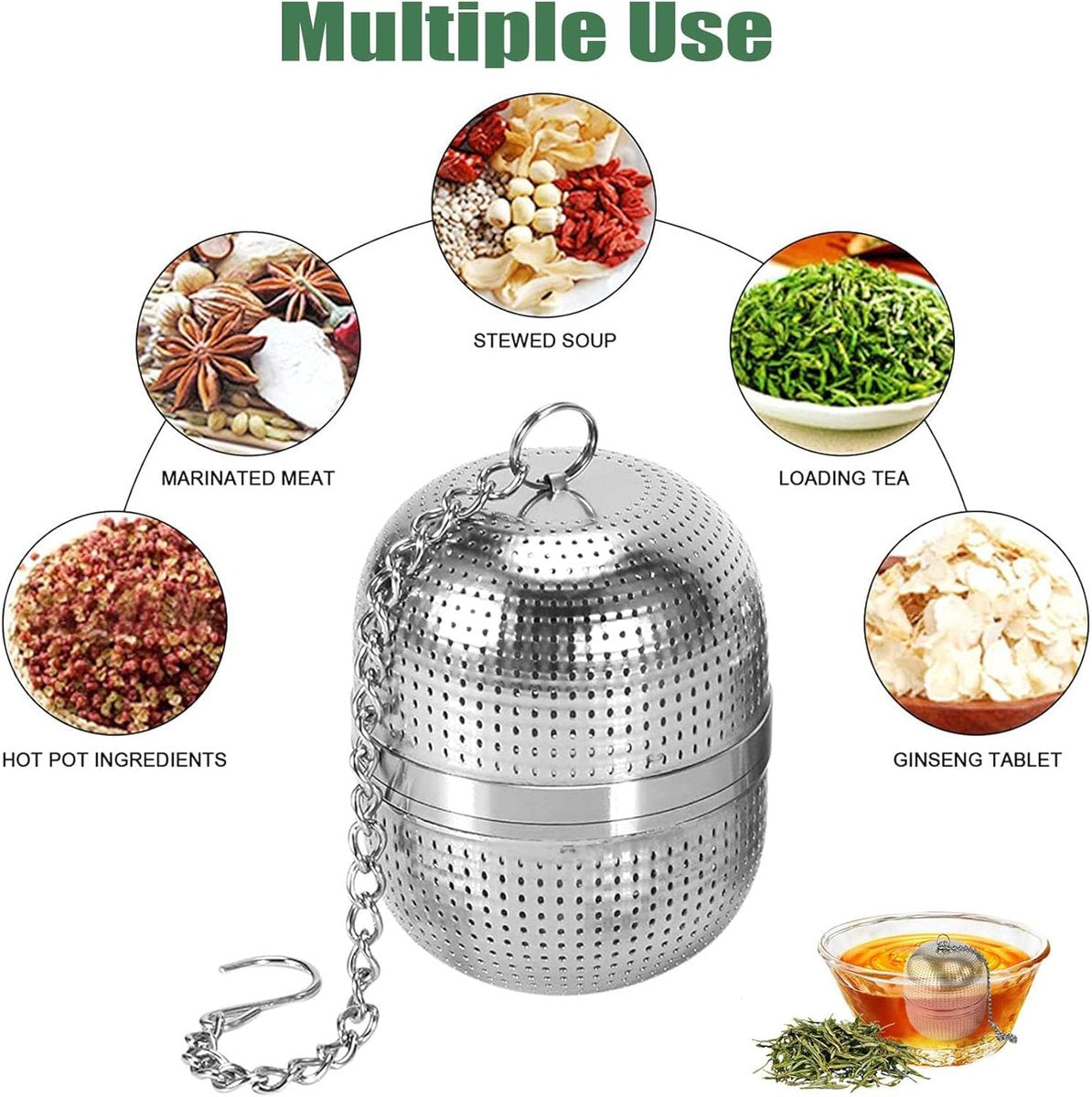 Tea strainer made of stainless steel - Tea filter - Tea strainer made of stainless steel 304 - with chain - Suitable for teacups / teapots / kettles