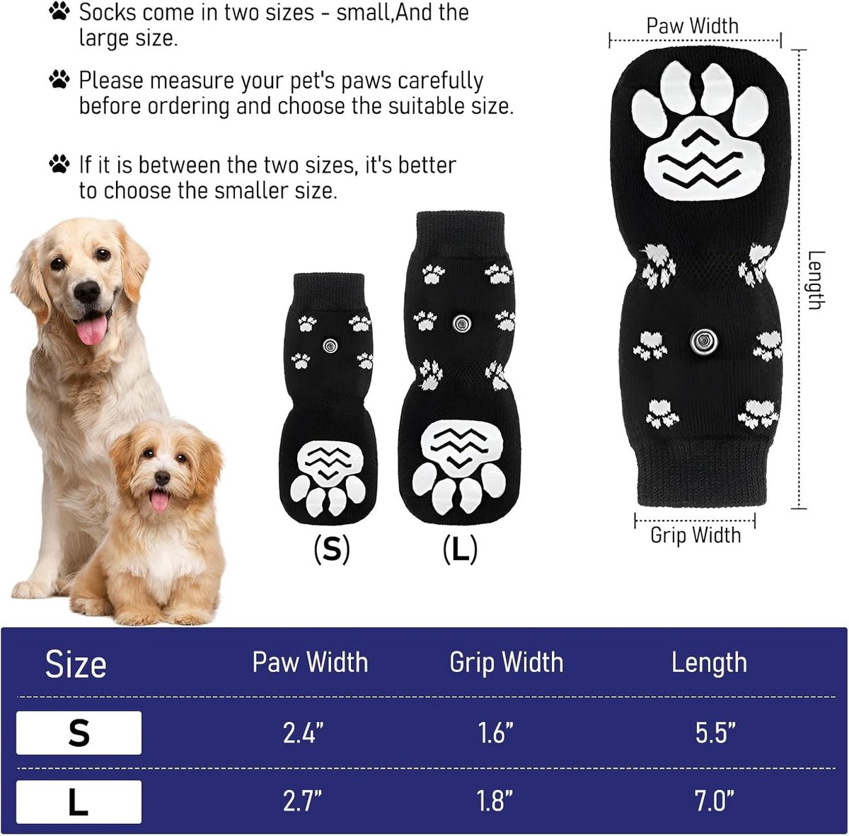 Dog Shoes - Dog Shoe Paw Pads - Non-slip Dog Socks 4-Piece Set - Dog Socks with Adjustable Shoulder Straps - Cotton Dog Socks Suitable for Small and Large Dogs - Waterproof - Non-slip - Dog Shoes (L)