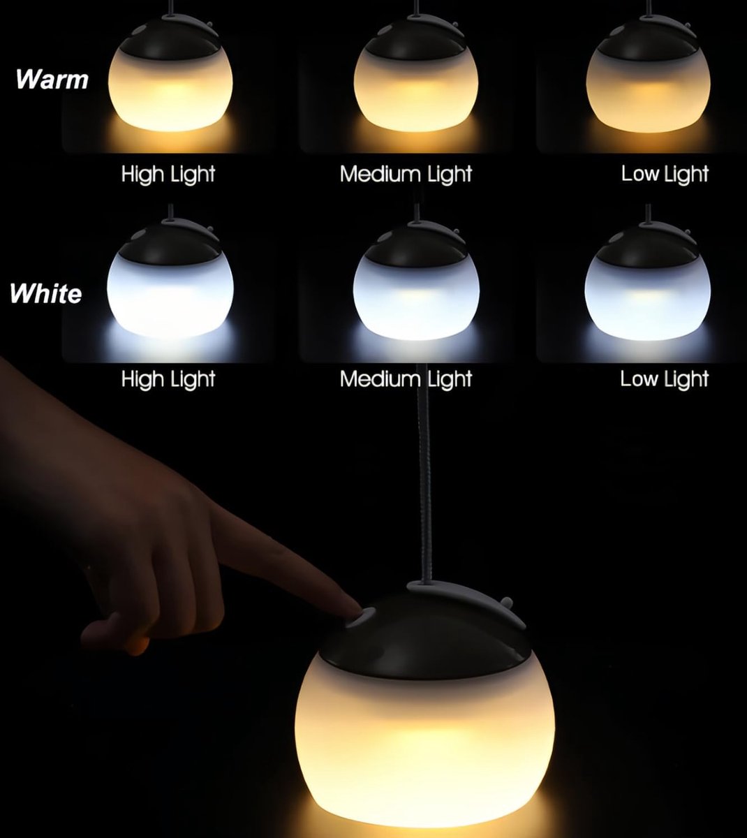 Night Light - Outdoor Camping Lamp - Atmospheric Decorative Lighting - Round Camping Lamp - 3 Brightness Levels - Hook Mount - Suitable for emergencies, tents, fishing, and other occasions. (Green)