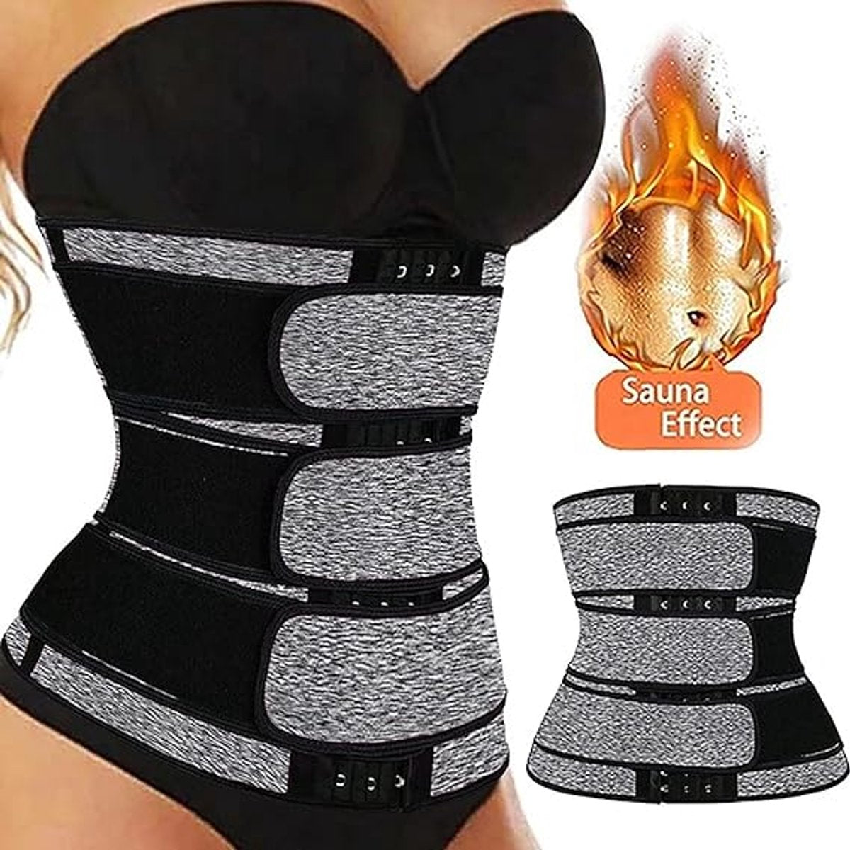 Women Sweat Reducer Training Belt - Sweatband - Waist Trainer - Slimming Belly Band - 3-Row Closure & Breathable Material - Extended Sizes (S to 6XL) - Gray, XL