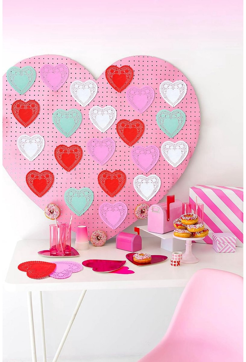 600 Paper Heart Tablecloths - Valentine's Day Decorations, Red/Pink/White Lace Cutouts - Valentine's Day Decorations for Weddings & Parties - 4 Inches