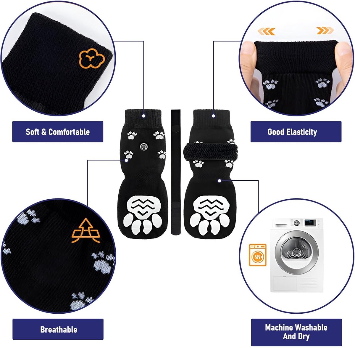 4-piece set of non-slip dog socks - Dog socks with adjustable shoulder straps - Cotton dog socks suitable for small and large dogs - Waterproof - Non-slip - Dog shoes (S)