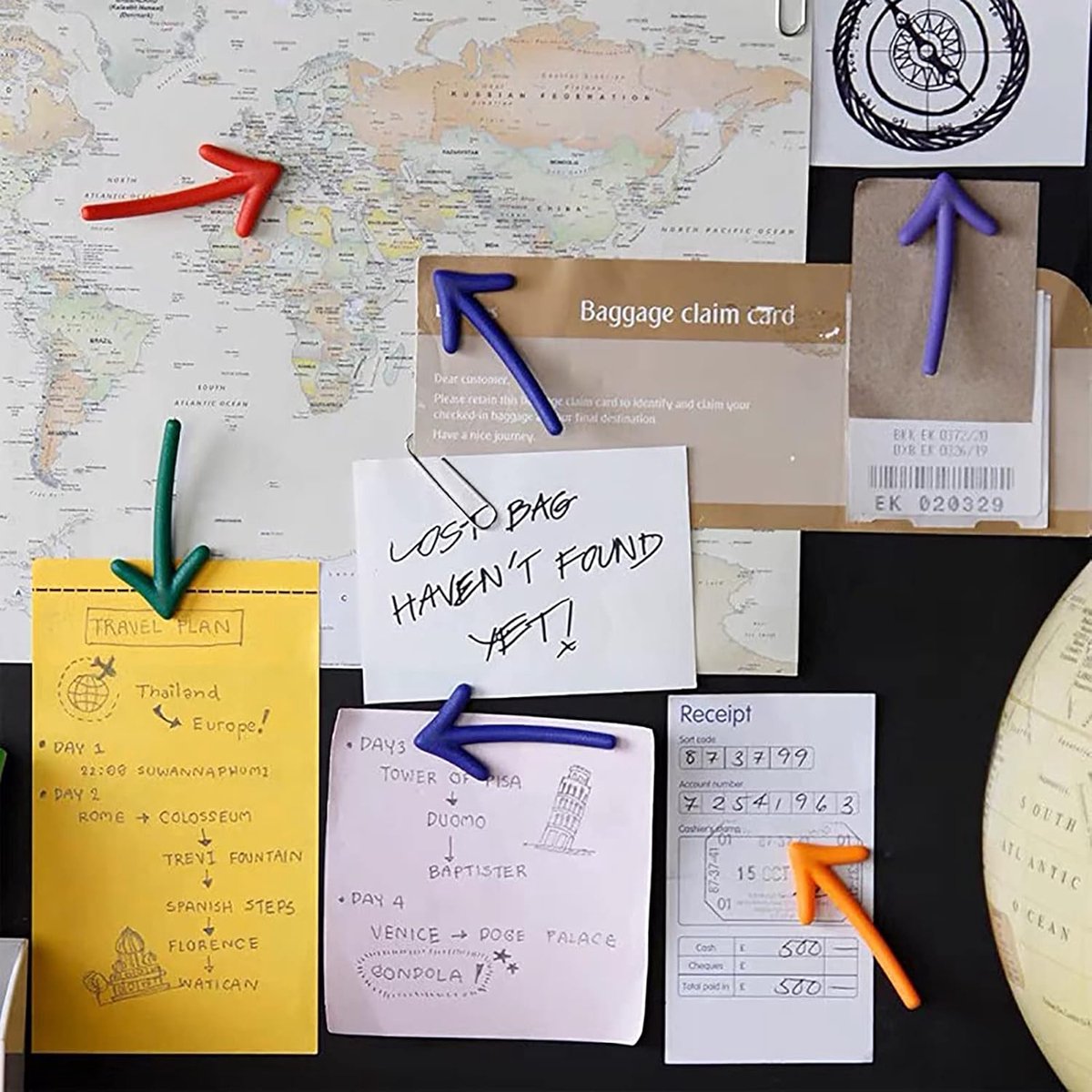 3D Arrow-Shaped Magnetic Notes - Fridge Magnets - 12-Piece Set for Whiteboard & Fridge - 2 Pieces in Each Color