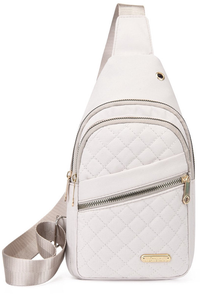 Unisex Shoulder Bag - 5 Storage Pockets & Cable Grommet - Crossbody Bag Women - Crossbody Bag Men - Crossbody Bags - Sling Bag - Adjustable Carrying Style (Cross/Shoulder/Chest) - Beige