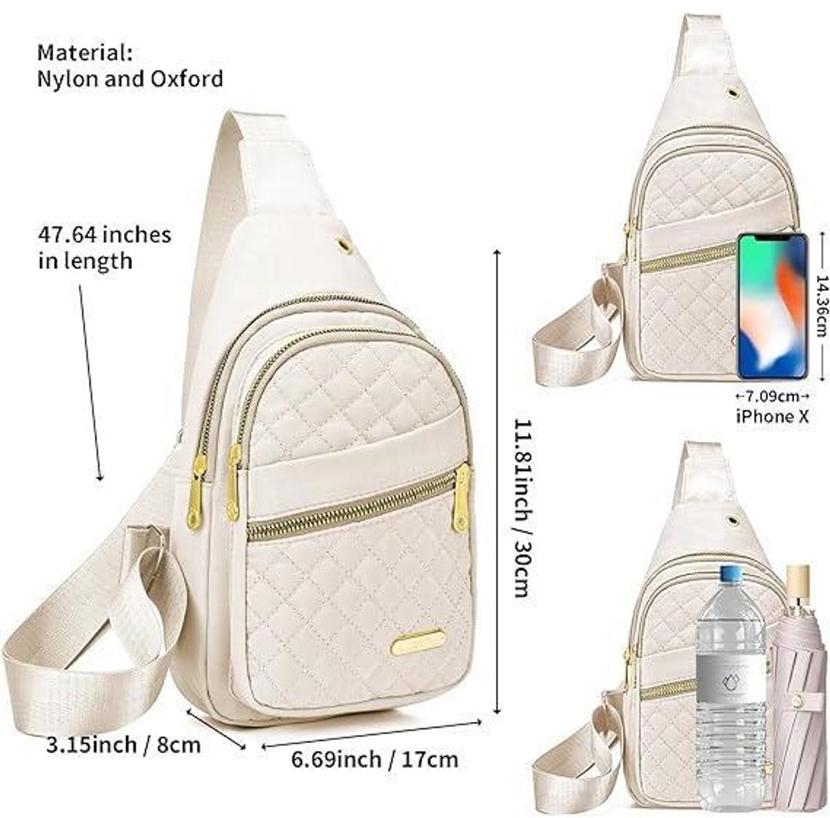 Unisex Shoulder Bag - 5 Storage Pockets & Cable Grommet - Crossbody Bag Women - Crossbody Bag Men - Crossbody Bags - Sling Bag - Adjustable Carrying Style (Cross/Shoulder/Chest) - Beige