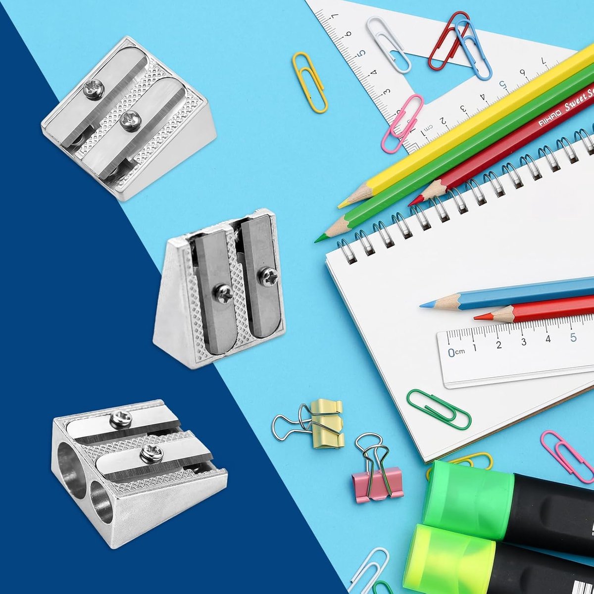 Set of 3 Metal Pencil Sharpeners - Suitable for Children - Colored Pencils - Cosmetics - Lip Liner and Eyeliner - Home - School & Office Supplies