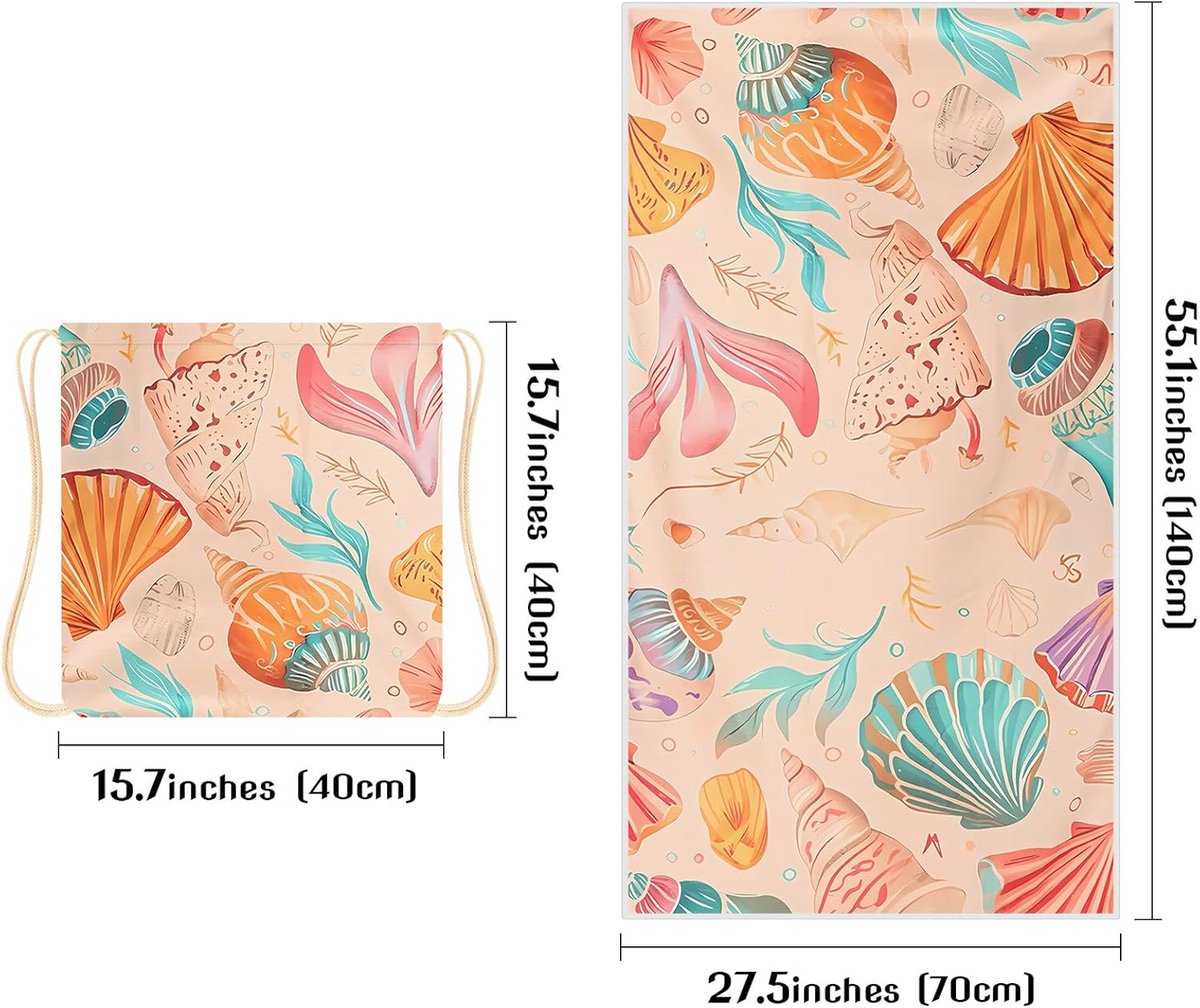 Beach Towel - 2-in-1 Foldable Beach Towel Backpack - Printed Bath Towel - Convertible Beach Mat & Carry Bag - Perfect Companion for Camping, Yoga & Travel(Shell)