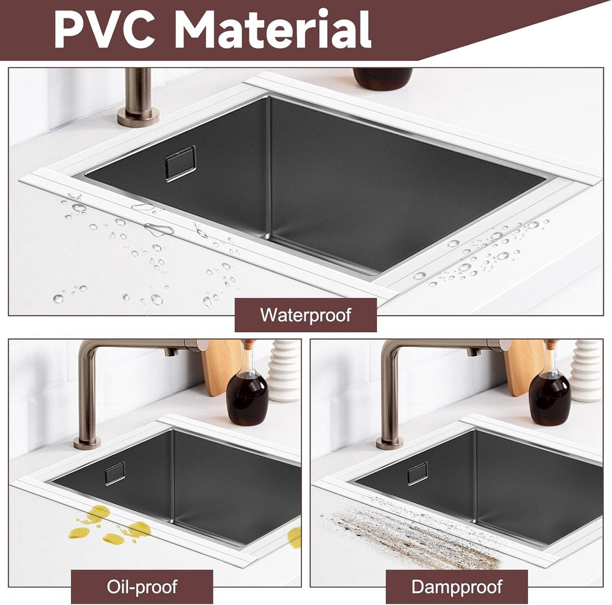 Sealing Strip - 3 Rolls - Bathtub Sealing Strip - Bathroom Sealing Tape - Waterproof Sealing Tape - Suitable for Kitchens, Washbasins, Bathtubs, Toilets and Shower Rooms - Sealing Tools Required - White