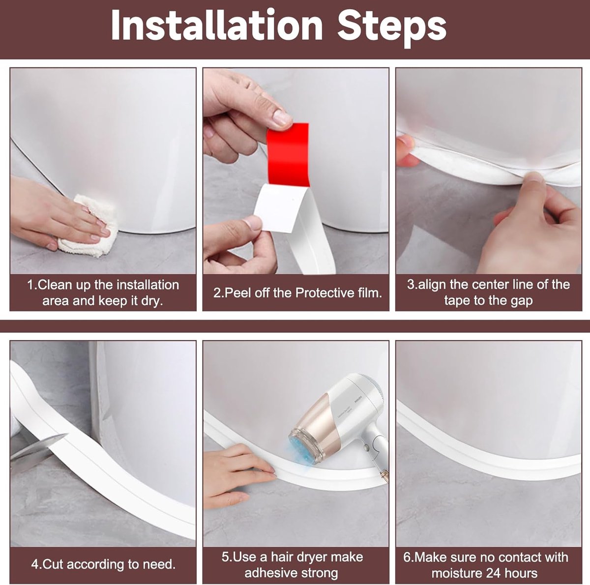 Sealing Strip - 3 Rolls - Bathtub Sealing Strip - Bathroom Sealing Tape - Waterproof Sealing Tape - Suitable for Kitchens, Washbasins, Bathtubs, Toilets and Shower Rooms - Sealing Tools Required - White