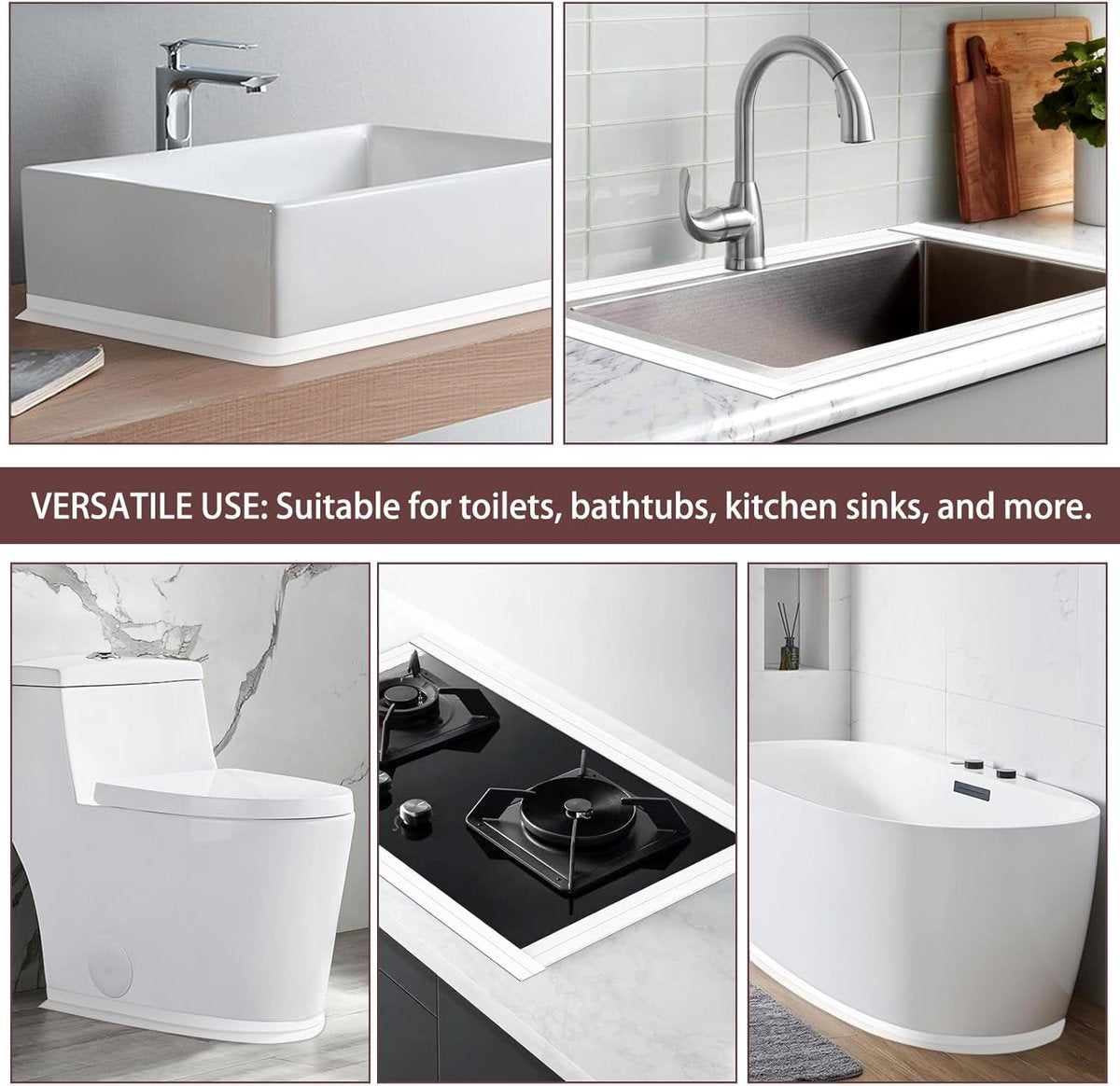 Sealing Strip - 3 Rolls - Bathtub Sealing Strip - Bathroom Sealing Tape - Waterproof Sealing Tape - Suitable for Kitchens, Washbasins, Bathtubs, Toilets and Shower Rooms - Sealing Tools Required - White