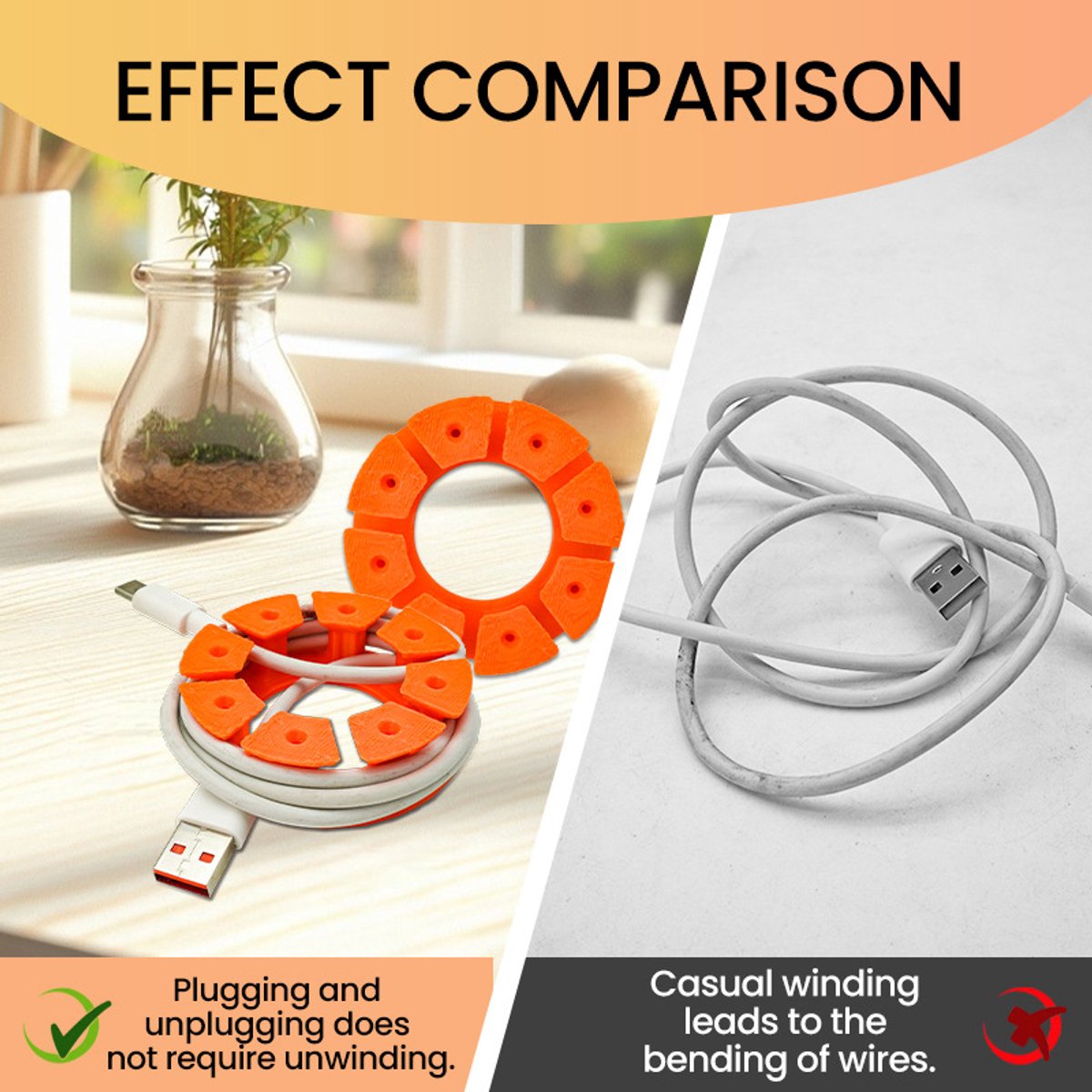 Cable Holder Set | Cable Organizer | Travel Cable Organizer – 4-pack – Cable Organizer for USB Charging Cable, HDMI Cable, Power Cord, Audio Cable & Mouse Cable – Orange