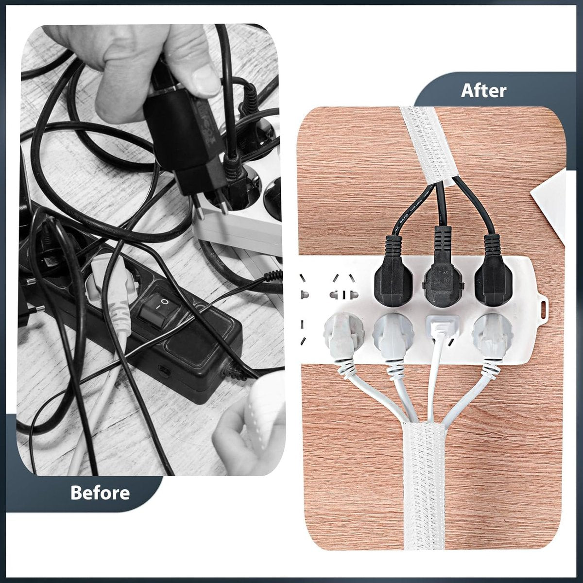 Cable Tray - Self-closing cable tray - Suitable for 13-22mm sheathed cables - Conceals cables, cut to size - Suitable for cable protection in TV cables, offices, homes, cars, etc. - 3 pieces - 2M each (white)