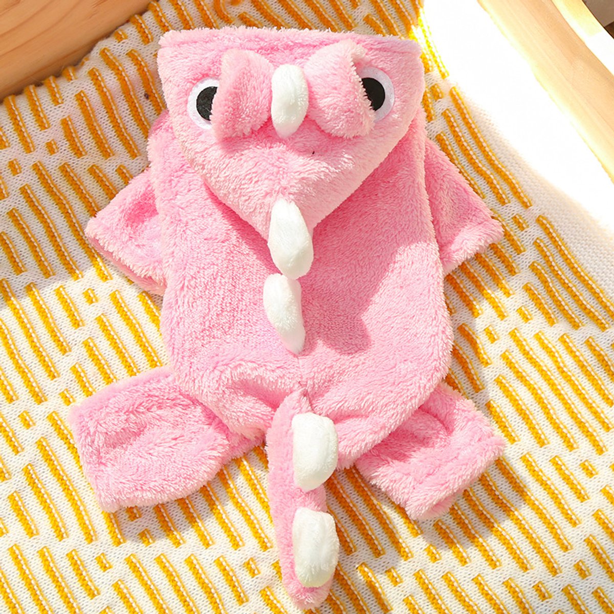 Warm Pet Clothing - Cute Dinosaur Dog Suit - Warm Fleece Pet Clothes for Small Dogs - Pink (Size L)