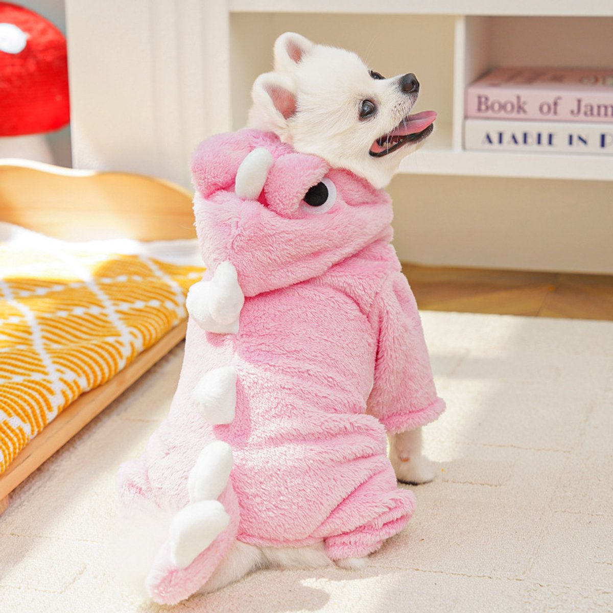 Warm Pet Clothing - Cute Dinosaur Dog Suit - Warm Fleece Pet Clothes for Small Dogs - Pink (Size L)