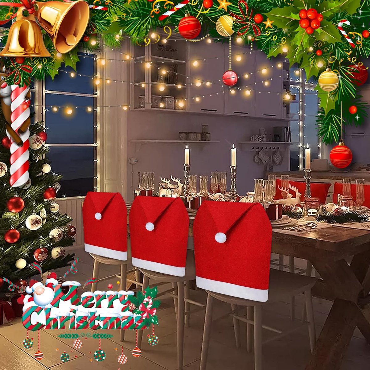 Chair Covers - Set of 5 - Christmas Chair Covers - Red Chair Covers - Christmas Chair Covers - Christmas Decorations