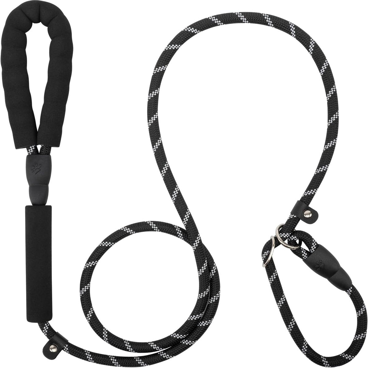 1.8m Long Dog Training Leash - Durable, tension-free polyester dog leash with two padded handles and reflective thread - For small and medium-sized dogs - Black