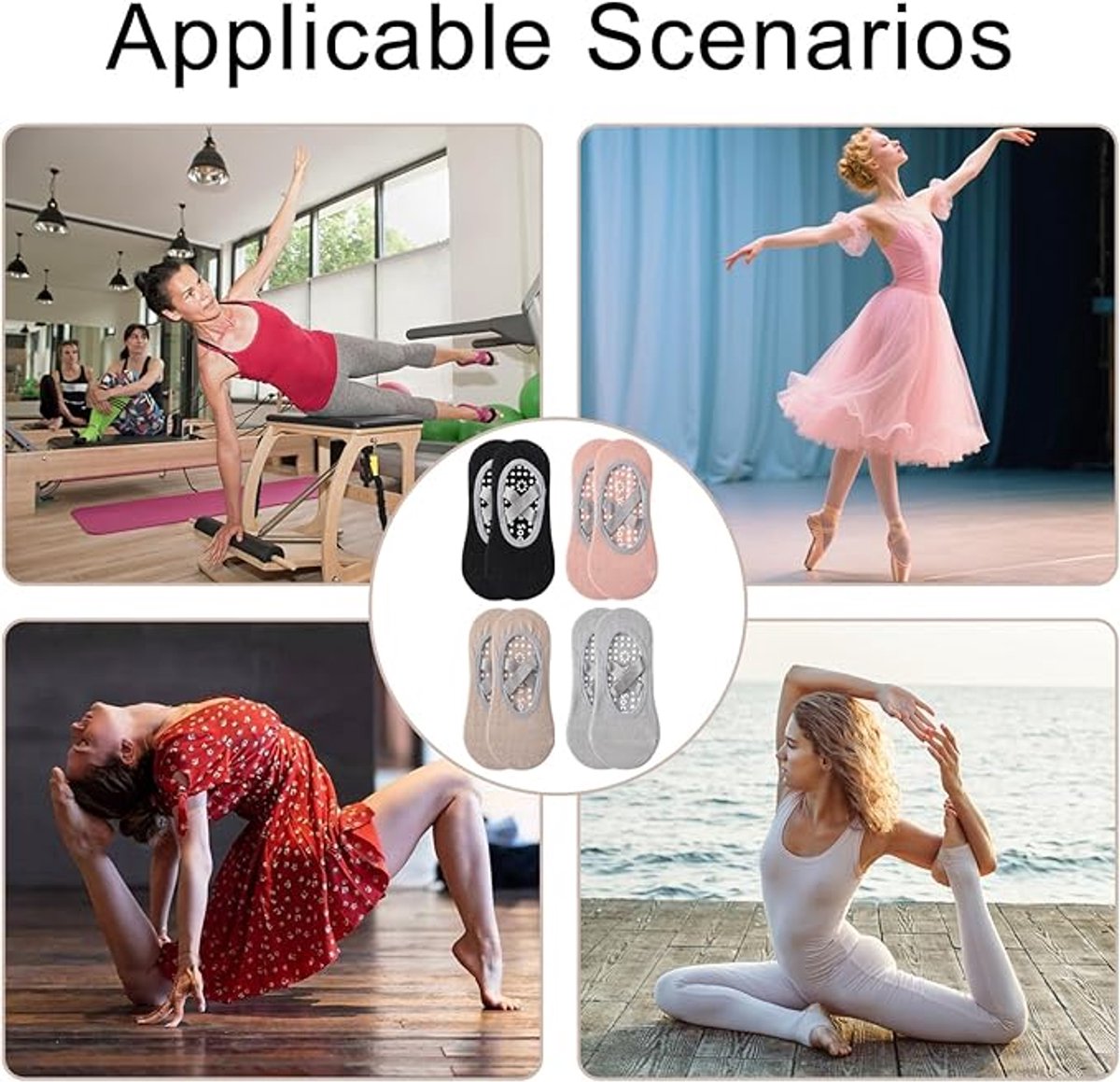 Yoga Socks (4 pairs) - Non-slip socks - Non-slip yoga socks for women - Sizes 35-41 - Pilates socks for women, Non-slip - Fitness Non-slip - Suitable for Pilates, Dance, Fitness