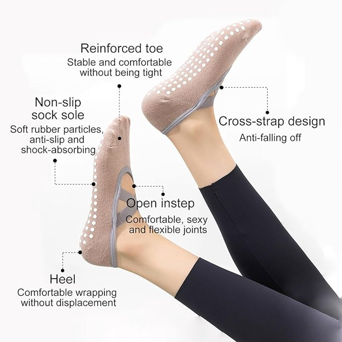 Yoga Socks (4 pairs) - Non-slip socks - Non-slip yoga socks for women - Sizes 35-41 - Pilates socks for women, Non-slip - Fitness Non-slip - Suitable for Pilates, Dance, Fitness