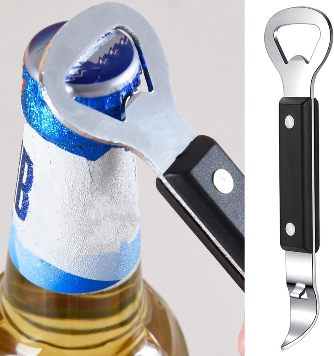 Bottle Opener - Manual Can Opener - Perforated Bottle Opener - Double Ended Wall Mounted Bottle Opener - Stainless Steel Bottle Opener for Beer and Cans - Small Bottle Opener - Suitable for Camping and Travel Use