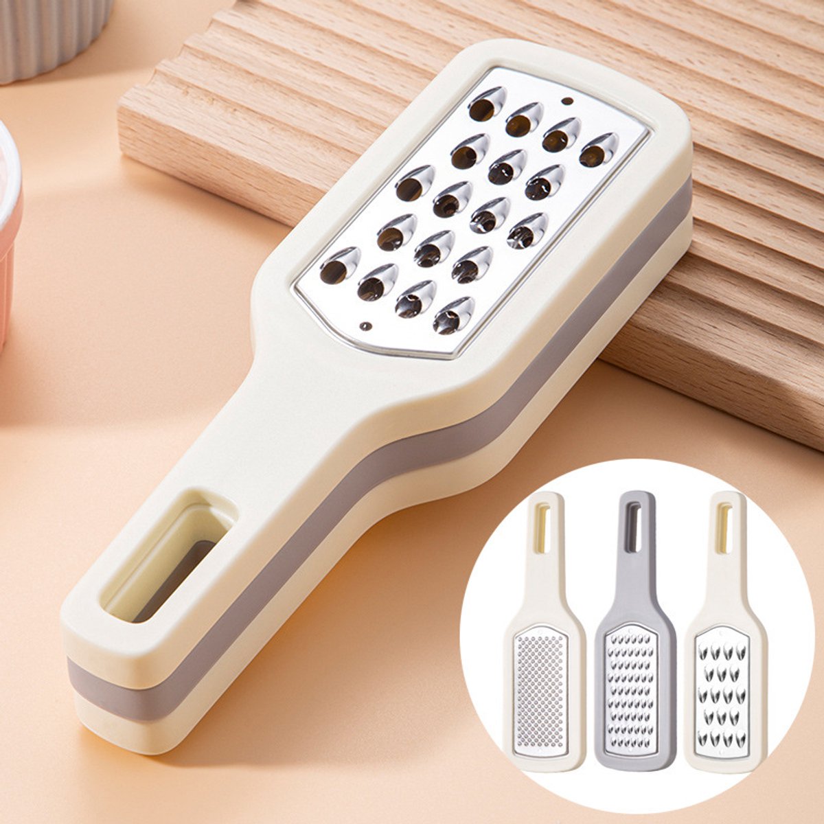 Grater - 3-piece set - Hand grater - Cheese grater - Ginger grater - Garlic grater - Stainless steel - Dishwasher safe - Silver