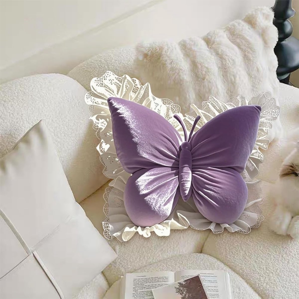Decorative Cushions - Butterfly-shaped decorative cushion - Soft, supportive cushion - Suitable for office chairs and car seats (Purple)