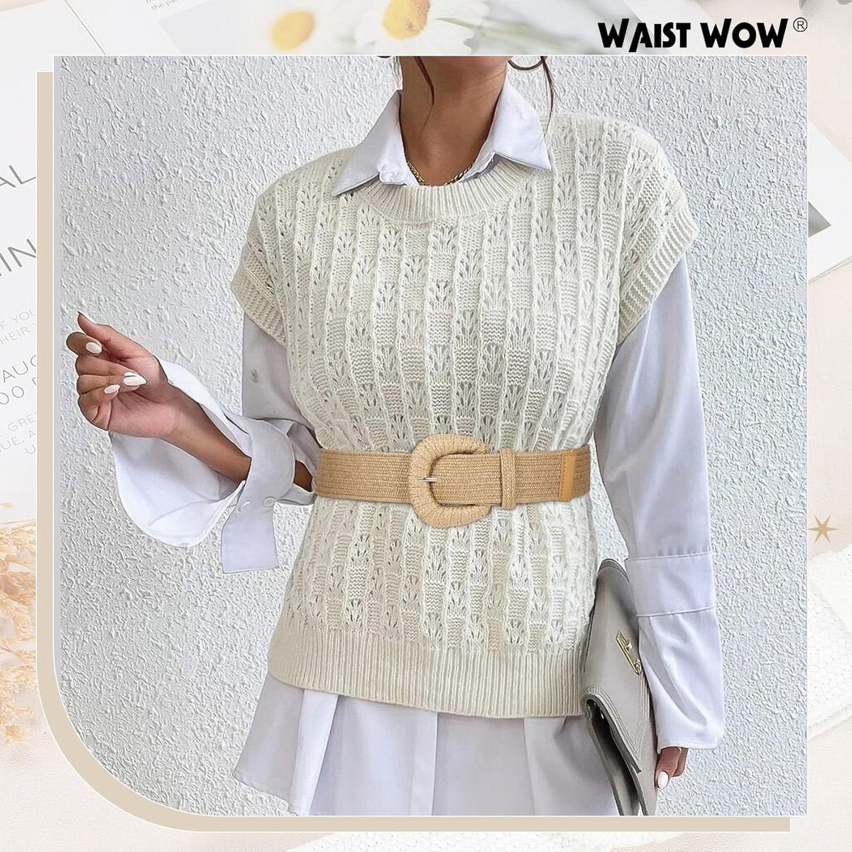 Belts - Women's stretch straw belts - Fashionable Bohemian belts - Rattan belts Raffia women's belts