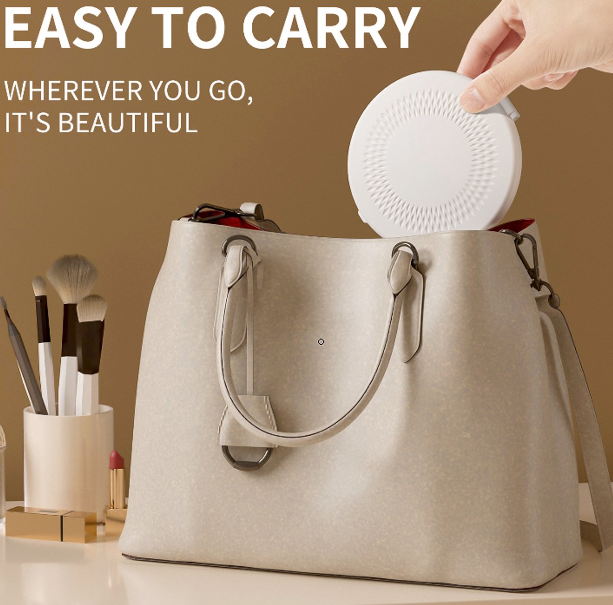 Make up mirror - Mini mirror with light - 1x/5x magnification - 10 cm - Rechargeable - Suitable for wallets, pockets, travel and as a gift (Khaki)