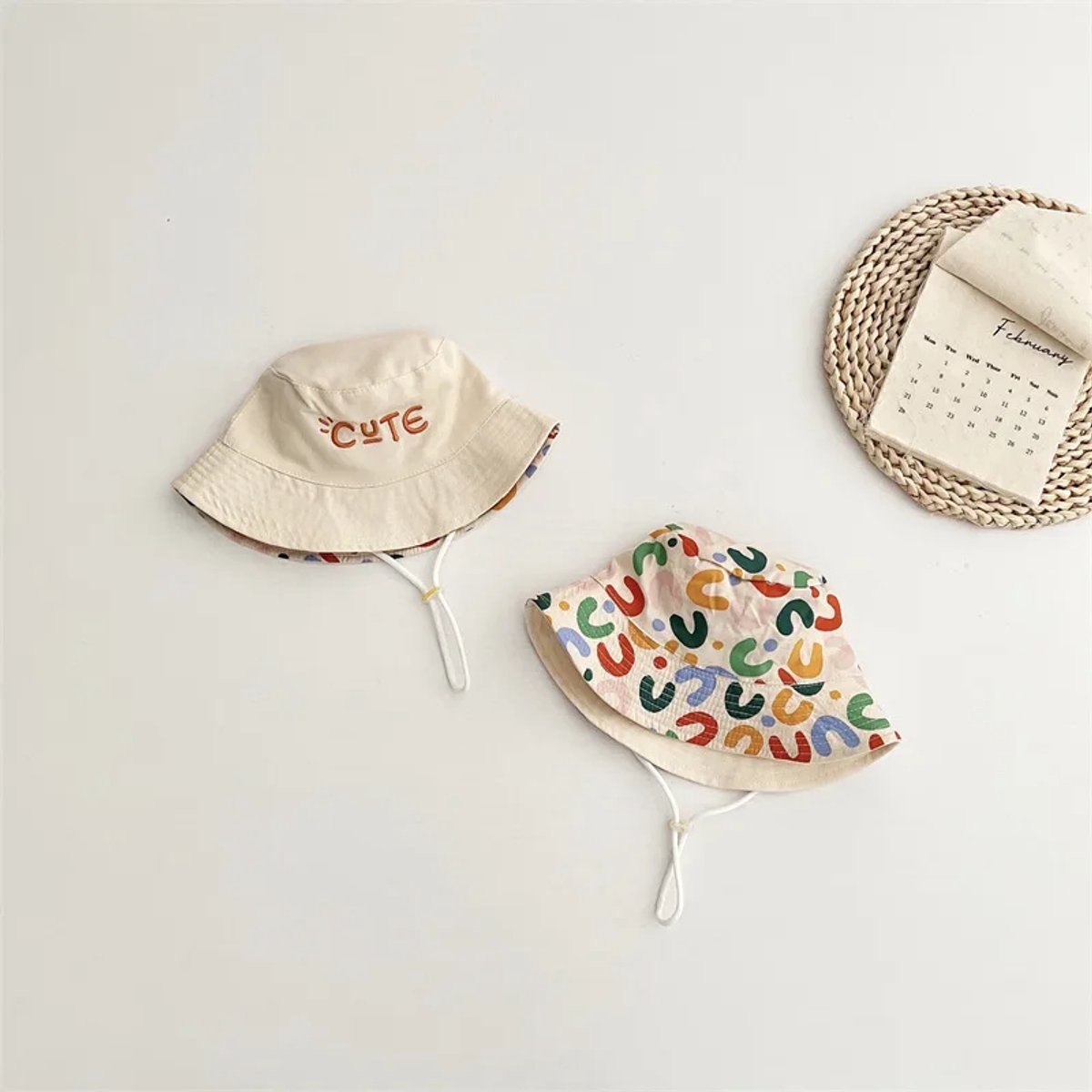 Baby Hat - Reversible Summer Hat - Summer Hat with Embroidered Letters - Size 48