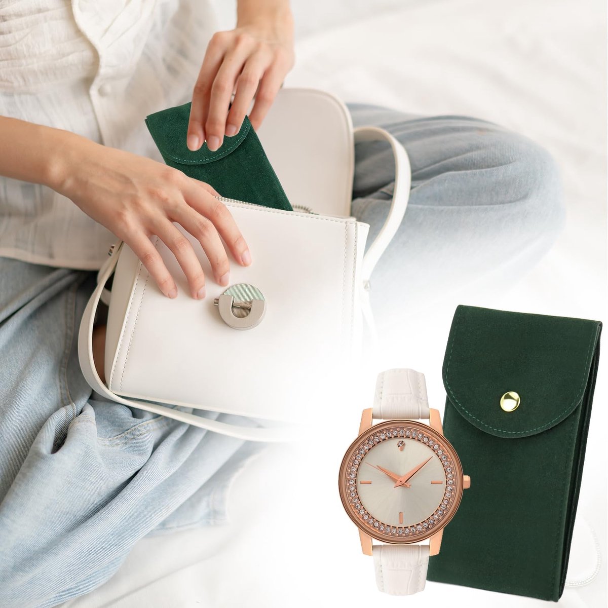 Watch Storage Bags - 4 pcs - Watch Travel Bag - Thickened Double-Sided Fleece Watch Envelope - Jewelry Pouch with Snap Closure - Storage Bag - Watch Pouch with Microfiber Flap