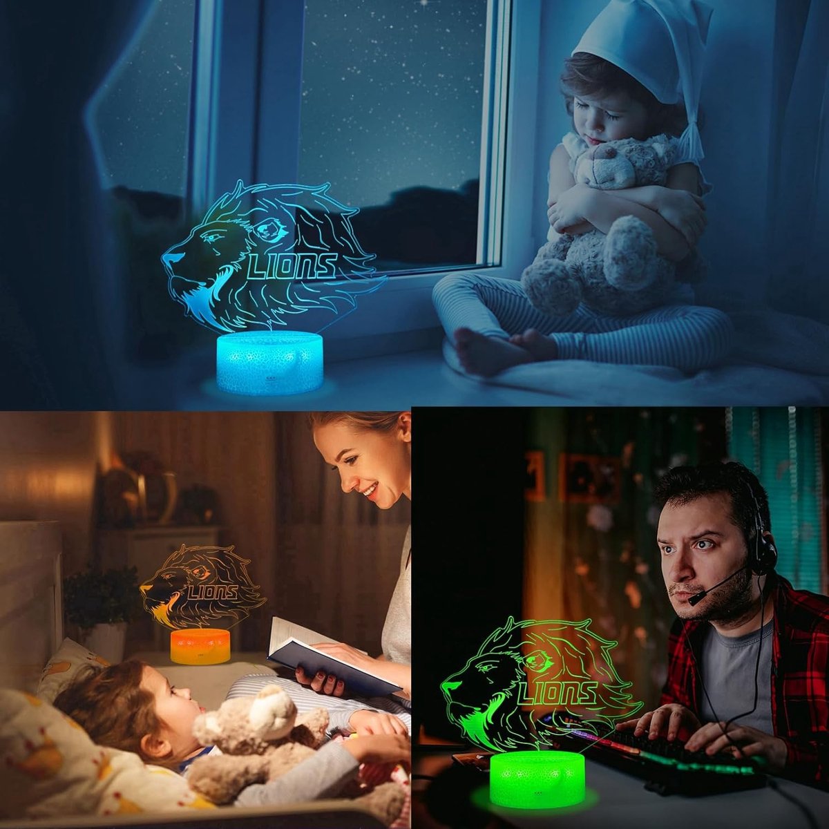 Night Light for Kids - 3D - Baby Night Light - 16 Color Changes - With Remote Control and Timer - RGB Flashing Mode - Bedroom Table Lamp - Lion Light - Christmas and Birthday Gift