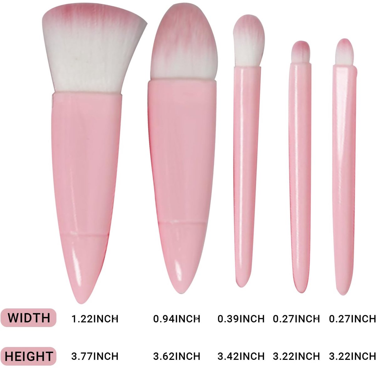 Makeup Brush Set - 5-Pack - Portable - Travel Makeup Brush Set with Mirror Case - Professional Foundation Brush, Eyeshadow Brush, and Blending Brush for Women - Barbie Pink