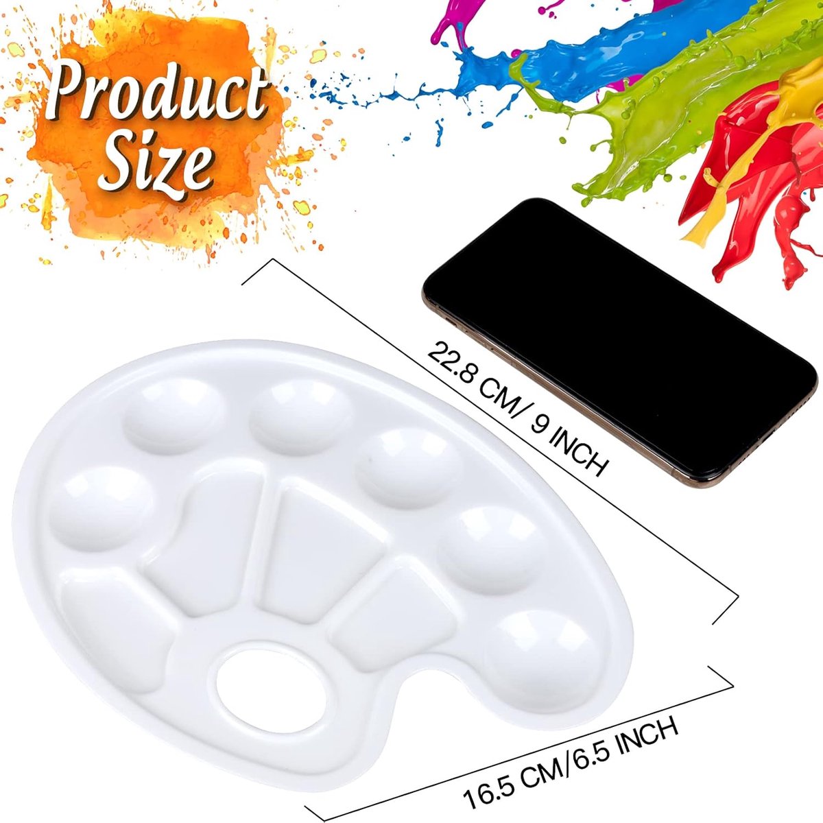 Two-piece oval paint palette - plastic paint tray - palette with thumb hole - suitable for adults and children - perfect for painting or DIY craft lessons - white